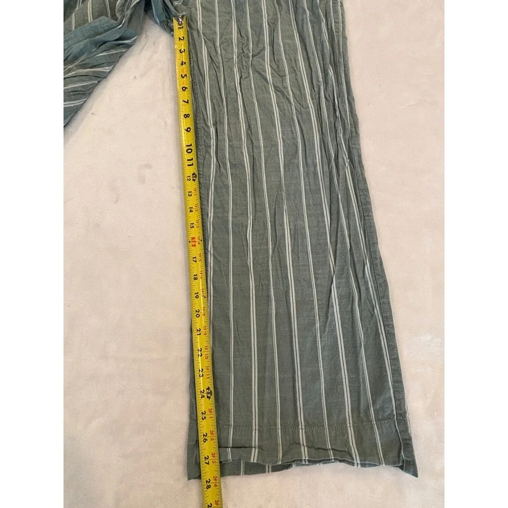 Auden Womens XL Sage Green White Striped Pajama Pants Wide Leg Sleepwear Pockets